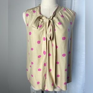 Kate Spade Silk Pink Polka Dot Front Bow Sleeveless Blouse Size XS
